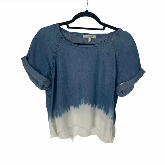Life in Progress Cropped Denim Shirt Size Small Distressed Ombré Tie‎ Dye Bleach - Picture 5 of 5